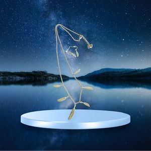 Vip Women's Gold Tone 14" Feather Necklace and 1" Feather Earrings Set